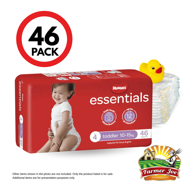 Huggies Essential Diapers Toddler Size 4 - 46Pkt "PICK UP AT FARMER JOE SUPERMARKET UPOLU ONLY"