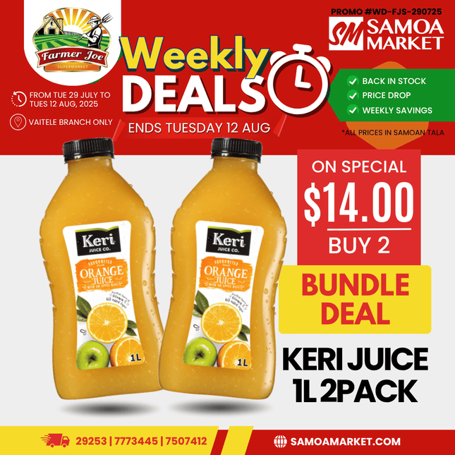 Keri Juice 1L Assorted BUY 2 for $14Tala "PICKUP FROM FARMER JOE SUPERMARKET VAITELE ONLY"
