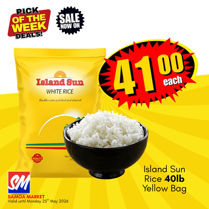 Island Sun Rice 40lb Yellow Bag "PICKUP FROM AH LIKI WHOLESALE"