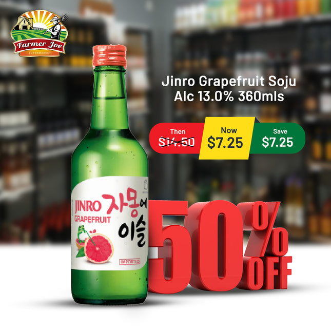 Jinro Grapefruit Soju Alc 13.0% 360mls "PICKUP FROM FARMER JOE SUPERMARKET UPOLU ONLY"