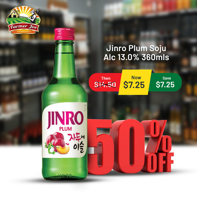 Jinro Plum Soju Alc 13.0% 360mls "PICKUP FROM FARMER JOE SUPERMARKET UPOLU ONLY"