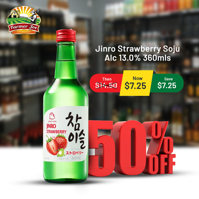 Jinro Strawberry Soju Alc 13.0% 360mls "PICKUP FROM FARMER JOE SUPERMARKET UPOLU ONLY"