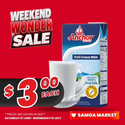 WEEKEND WONDER! Anchor Milk 1L Full Cream "PICKUP FROM FARMER JOE SUPERMARKET VAITELE ONLY"