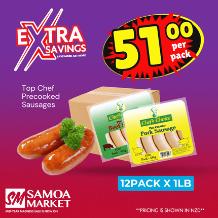 EXTRA SAVE! Top Chef Pre Cooked Sausages 12 x 1lb "PICKUP FROM AH LIKI WHOLESALE"