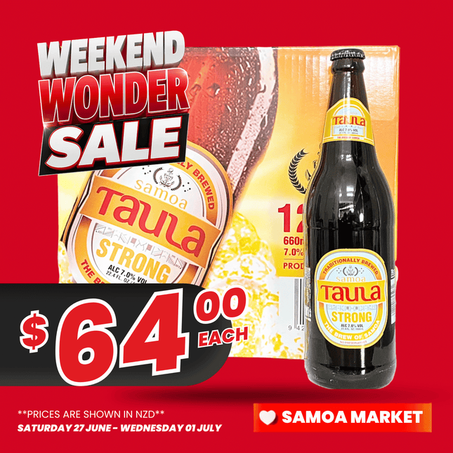 WEEKEND WONDER! Taula Strong 12 x 660mls"PICKUP FROM FARMER JOE SUPERMARKET VAITELE ONLY"