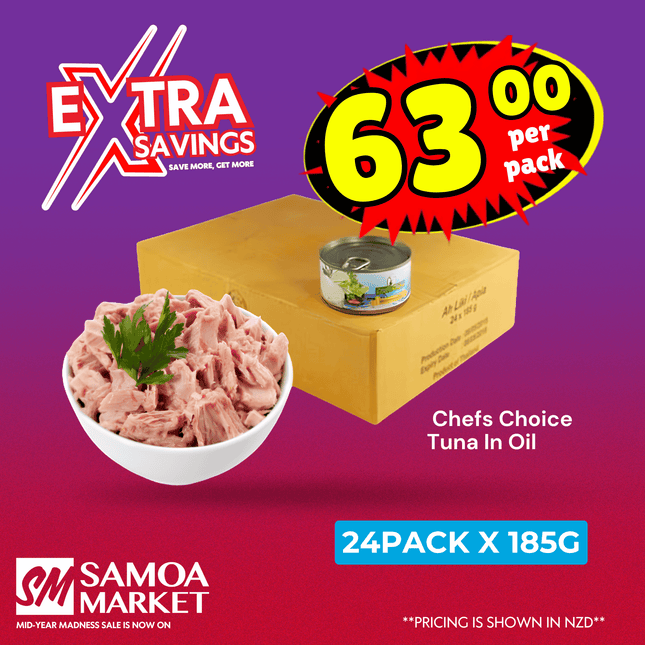 EXTRA SAVE! Chefs Choice Tuna In Oil 24PACK x 185g "PICKUP FROM AH LIKI WHOLESALE"