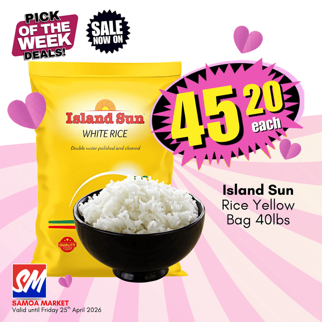 Island Sun Rice 40lb Yellow Bag "PICKUP FROM AH LIKI WHOLESALE"