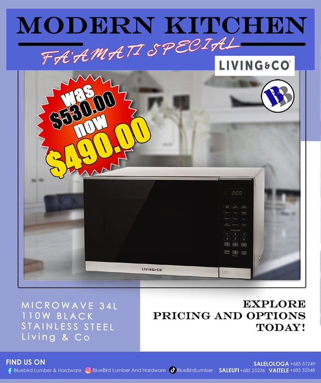 FAAMATI SPECIAL  - Microwave 34L 110W Black Stainless Steel "PICKUP FROM BLUEBIRD LUMBER & HARDWARE"