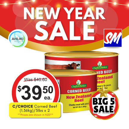 BIG 5 SALE! Chefs Choice Corned Beef 2 x 3lbs [1.36KG] "PICKUP FROM AH LIKI WHOLESALE"