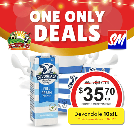 ONE ONLY DEALS! Devondale Full Cream Milk 10x1Ltr "PICKUP FROM FARMER JOE SUPERMARKET VAITELE ONLY"