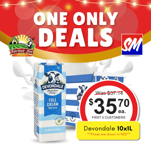 ONE ONLY DEALS! Devondale Full Cream Milk 10x1Ltr "PICKUP FROM FARMER JOE SUPERMARKET VAITELE ONLY"