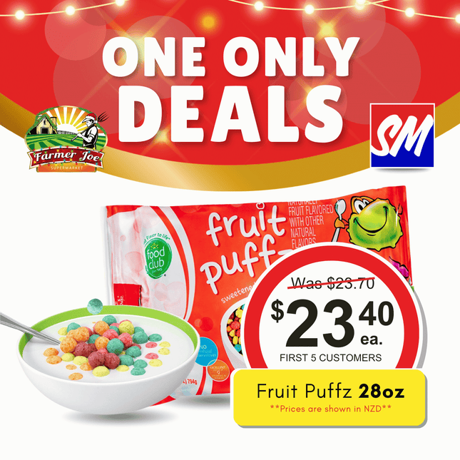 ONE ONLY DEALS! Food Club Fruit Puffs Cereal 28oz ''PICKUP FROM FARMER JOE SUPERMARKET VAITELE ONLY"