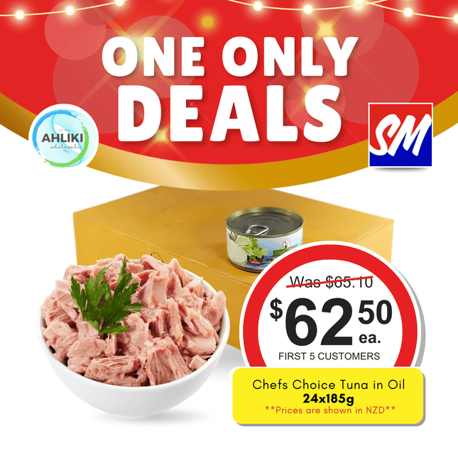 ONE ONLY DEALS! Chefs Choice Tuna In Oil 24PACK x 185g "PICKUP FROM AH LIKI WHOLESALE"