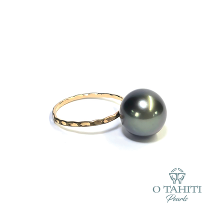 RING HAMMERED 14 CT GOLD FILLED WITH PEARL