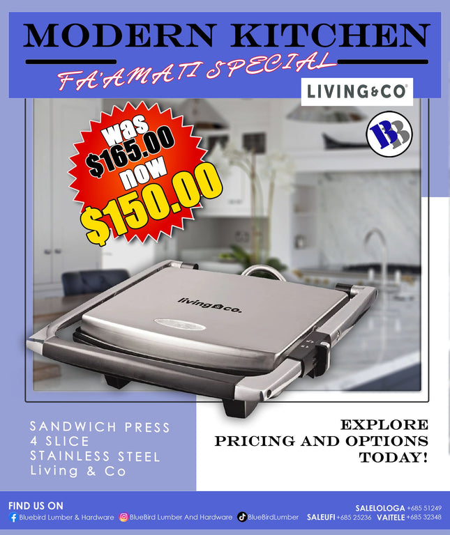 FAAMATI SPECIAL -  Sandwich Press 4 Slice Stainless Steel  "PICKUP FROM BLUEBIRD LUMBER & HARDWARE"