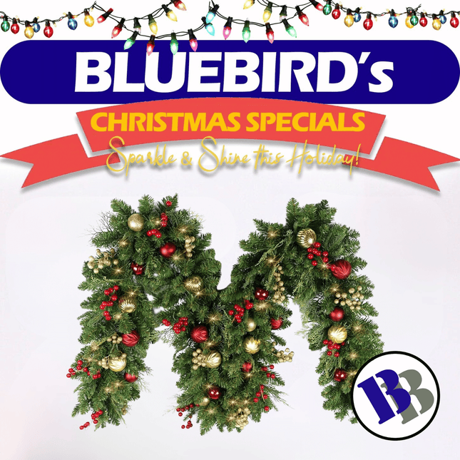 X-MAS DECORATIONS! Mutberg Christmas Garland 270cm (2.7m) with Lights (1/2 pcs) Golden & Brown - "PICK UP AT BLUEBIRD LUMBER  HARDWARE UPOLU ONLY"