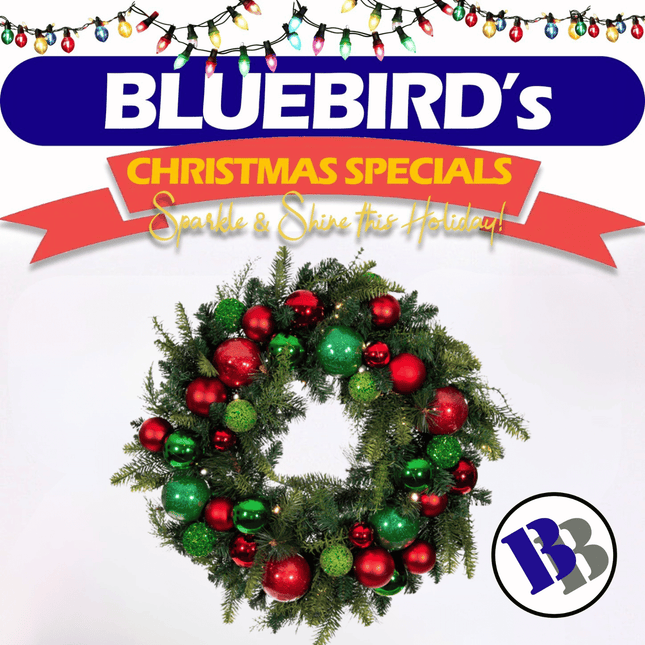 X-MAS DECORATIONS! Mutberg Christmas Wreath 45cm Green & Red - "PICK UP AT BLUEBIRD LUMBER  HARDWARE UPOLU ONLY"
