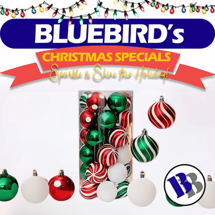 X-MAS DECORATIONS! Mutberg Christmas Ball Assorted (30pcs) 6cm - "PICK UP AT BLUEBIRD LUMBER  HARDWARE UPOLU ONLY"