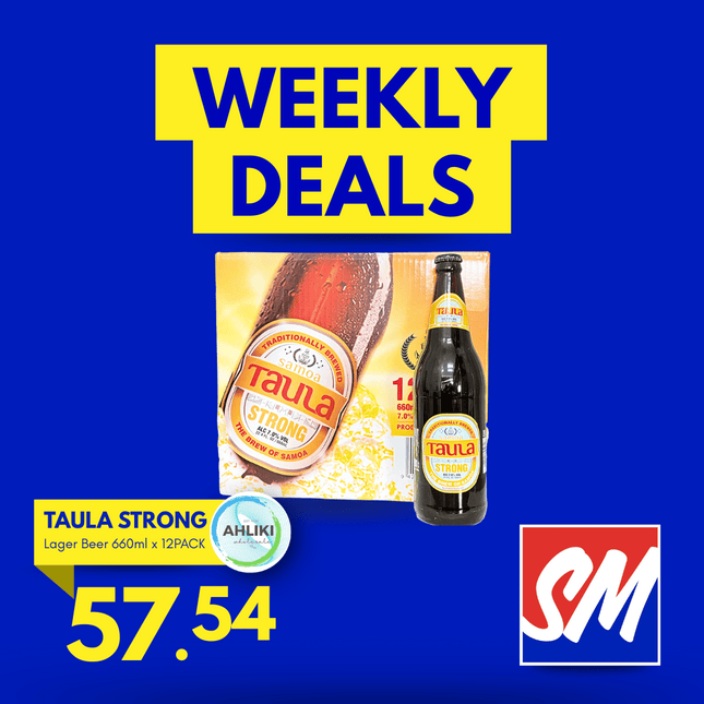 WEDNESDAY WEEKLY DEALS! Samoa Taula Strong Lager Beer 660ml x 12PACK 21+ ONLY [NOT AVAIL AT HQ] "PICKUP FROM AH LIKI WHOLESALE"