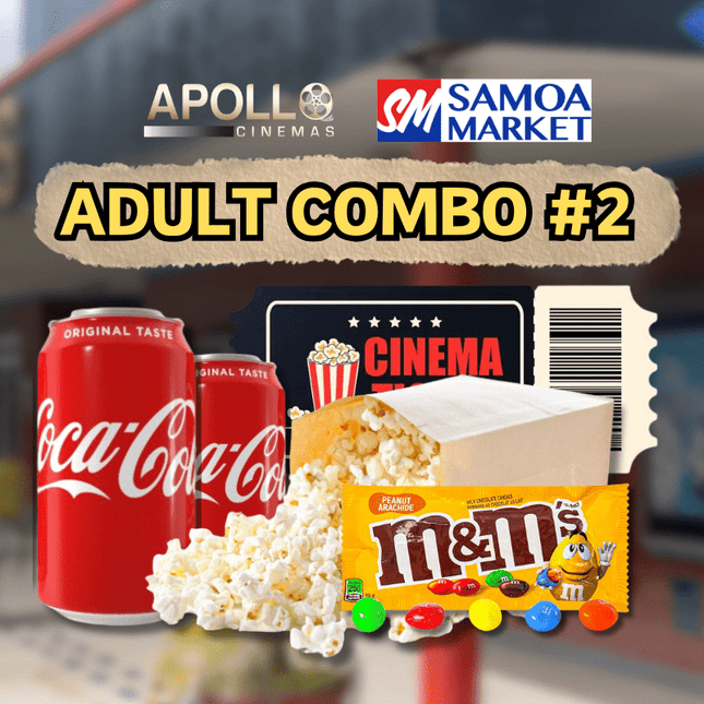 Adult Combo #2 - "1 X ADULT TICKET, 1 X M&M, 1 X LGE POPCORN, 2 X SODA CANS" - Samoamarket.com