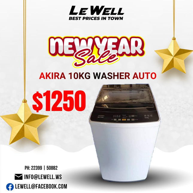 Akira Washer Auto 10kg (PICK UP FROM LE WELL COMPANY SAVALALO ONLY)