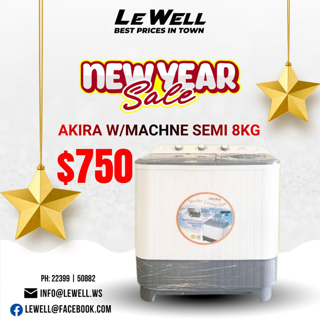 Akira Washing Machine Semi 8kg (PICK UP FROM LE WELL COMPANY SAVALALO ONLY)
