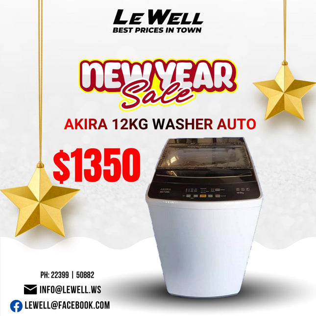 Akira Washer Auto 12kg (PICK UP FROM LE WELL COMPANY SAVALALO ONLY)