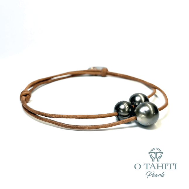 BRACELET LEATHER DOUBLE SLIDE WITH 3 PEARLS - Samoamarket.com