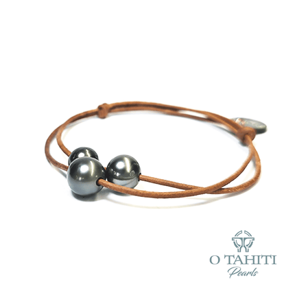 BRACELET LEATHER DOUBLE SLIDE WITH 3 PEARLS - Samoamarket.com