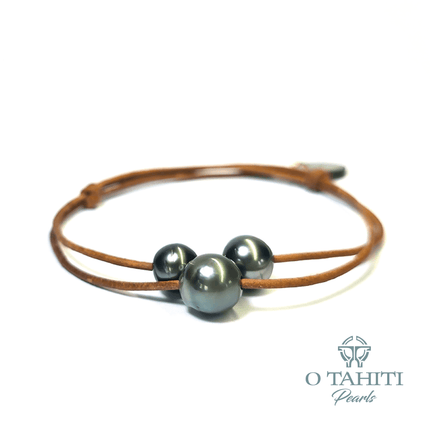 BRACELET LEATHER DOUBLE SLIDE WITH 3 PEARLS - Samoamarket.com