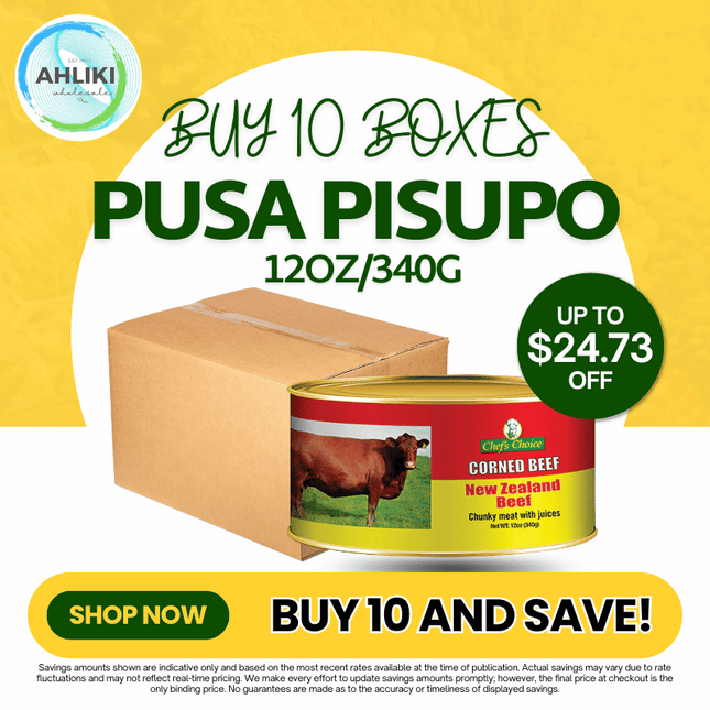 10 x Boxes Chefs Choice Corned Beef Pisupo 12x340g (12oz) "PICKUP FROM AH LIKI WHOLESALE"