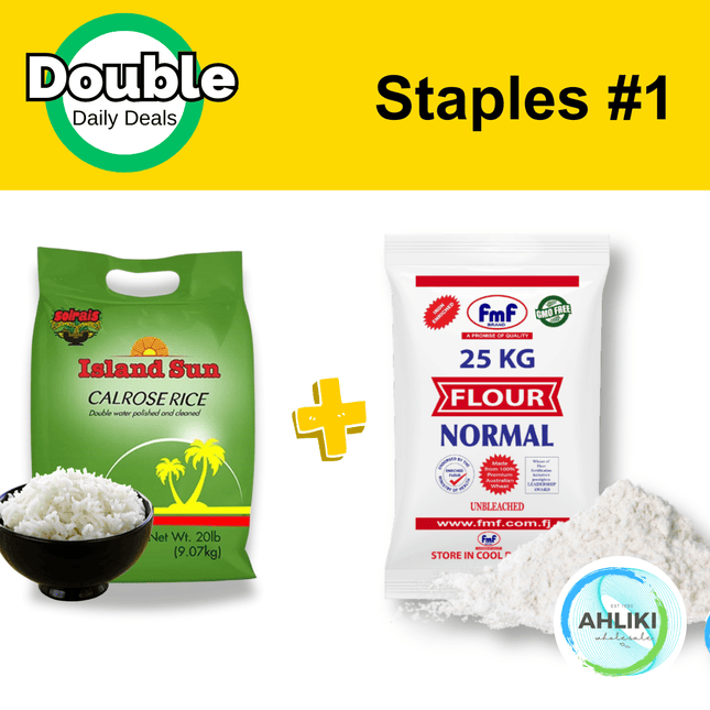 Double Daily Deal (Staples #1) 1 x Island Sun Rice 20lbs & 1 x FMF Flour 25kg - "PICKUP FROM AH LIKI WHOLESALE" - Samoamarket.com