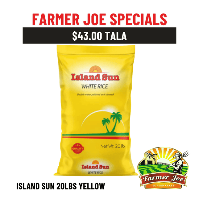 Island Sun Rice 20lb Yellow "PICKUP FROM FARMER JOE SUPERMARKET UPOLU ONLY" - Samoamarket.com