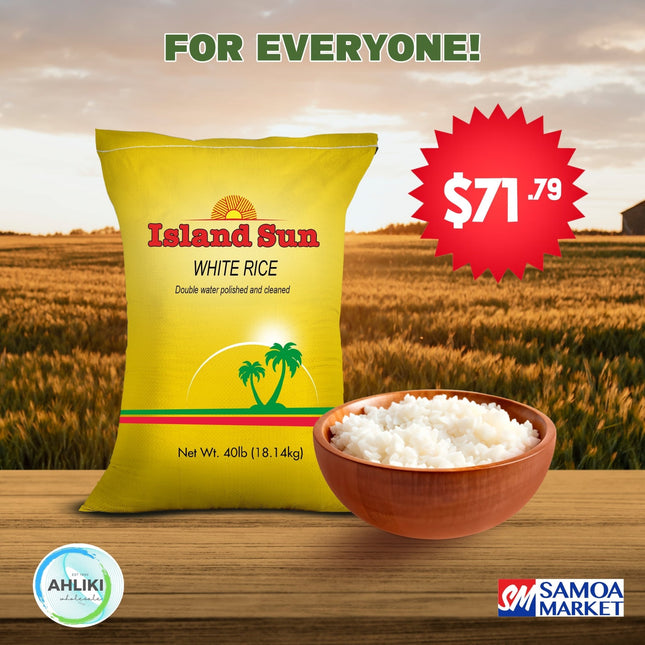 Island Sun Rice 40lb Bag YELLOW "PICKUP FROM AH LIKI WHOLESALE" - Samoamarket.com