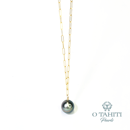 NECKLACE PAPER CLIP STYLE 14 CT GOLD FILLED WITH A PEARL - Samoamarket.com