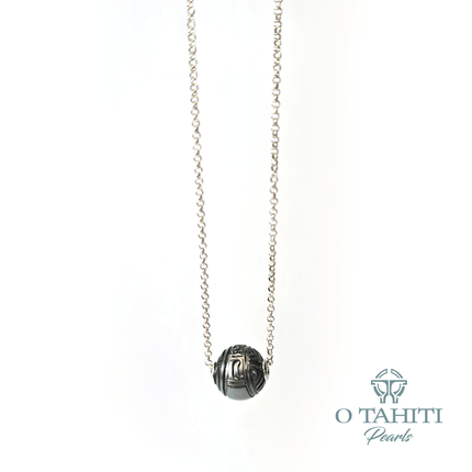 NECKLACE SILVER WITH AN ENGRAVED PEARL - Samoamarket.com