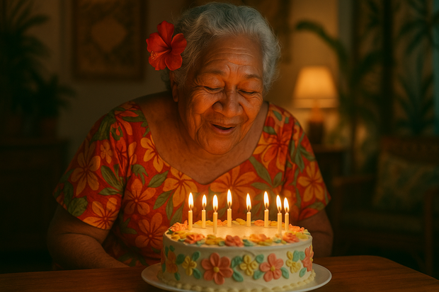 older Samoan lady blowing out their birthday cake