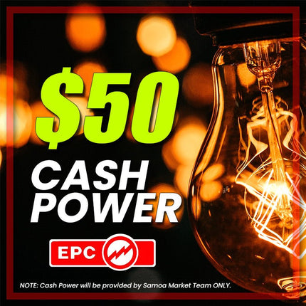 Prepaid Power Voucher - $50 Tala - Must provide Meter Number + Reg. Name to avoid delays (Supplied by Samoamarket.com, Mon - Fri 8am - 4.30pm, Sat 8am - 12pm (Closed Sundays & Public Holidays) - Samoamarket.com