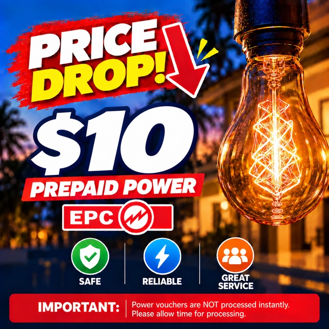 Prepaid Power Voucher - $10 Tala - Must provide Meter Number + Reg. Name to avoid delays (Supplied by Samoamarket.com, Mon-Fri 8am-4.30pm, Sat 8am-12pm (Closed Sundays & Public Holidays)