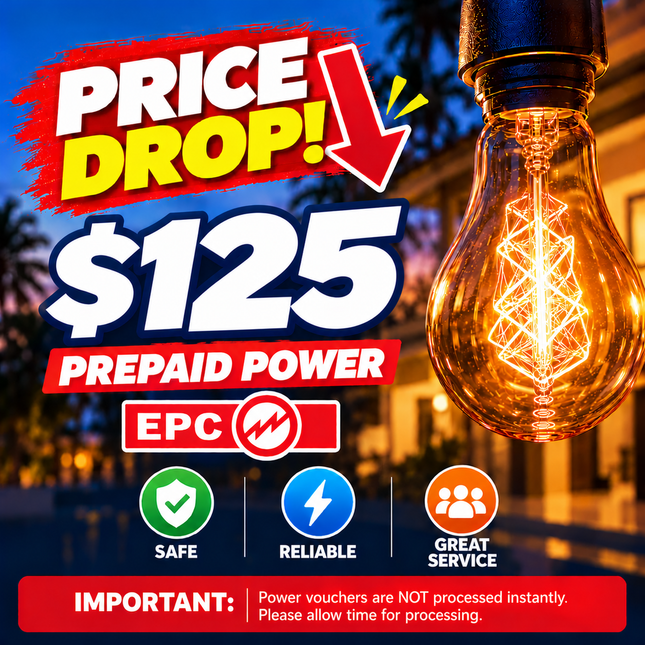 Prepaid Power Voucher - $125 Tala - Must provide Meter Number + Reg. Name to avoid delays (Supplied by Samoamarket.com, only during Working Hours)
