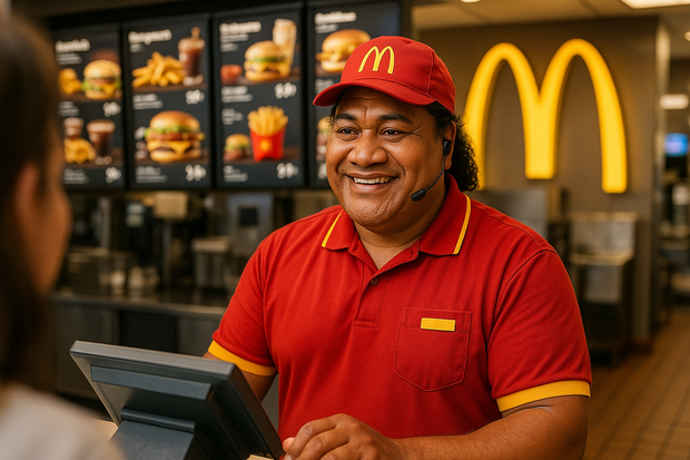 Samoan serving in McDonalds