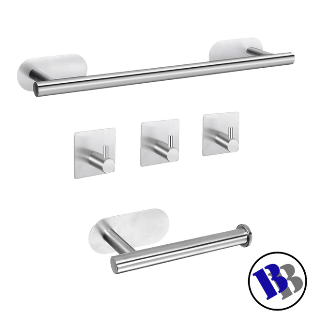 Towel Hanger Bathroom Combo (5in1) Stainless Steel Brushed Silver "PICKUP FROM BLUEBIRD LUMBER & HARDWARE" - Samoamarket.com