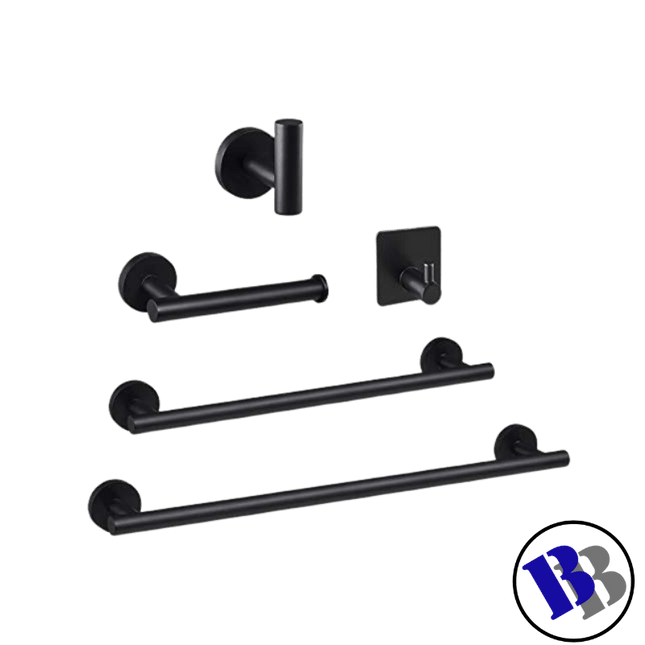 Towel Hanger Bathroom Combo (5in1) Stainless Steel Matt Black "PICKUP FROM BLUEBIRD LUMBER & HARDWARE" - Samoamarket.com