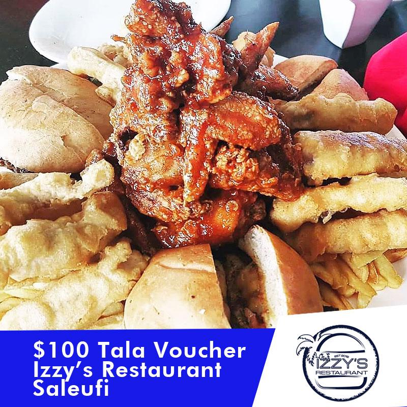 $100 Tala Meal Voucher at Izzy's Restaurant Saleufi Izzy's 