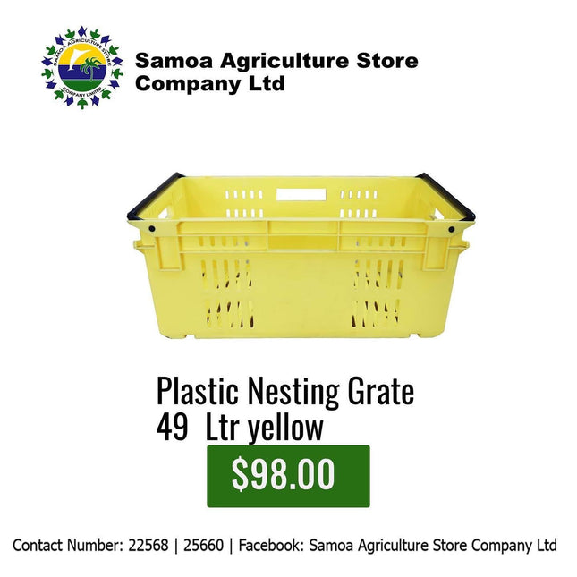 Plastic Nesting Grate 49Ltr Yellow "PICK UP AT SAMOA AGRICULTURE STORE CO LTD VAITELE AND SALELOLOGA SAVAII" Samoa Agriculture Store Company Ltd 