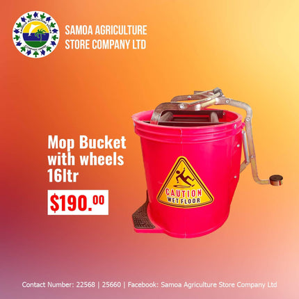 Mop Bucket With Wheels 16Ltr "PICK UP AT SAMOA AGRICULTURE STORE CO LTD VAITELE AND SALELOLOGA SAVAII" Samoa Agriculture Store Company Ltd 
