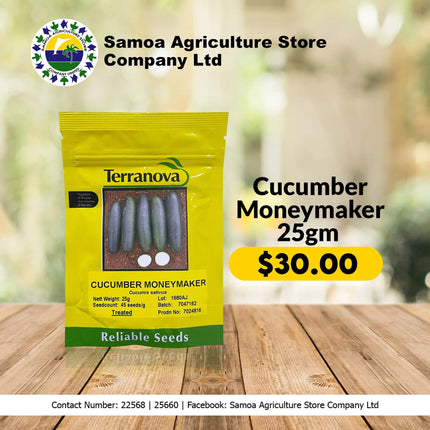 Cucumber Moneymaker 25gm "PICK UP AT SAMOA AGRICULTURE STORE CO LTD VAITELE AND SALELOLOGA SAVAII" Samoa Agriculture Store Company Ltd 