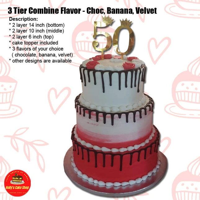 3 Tier Combine Flavor - Choc, Banana, Velvet "PICK UP AT VAITELE MARKET SHOP #R8, UPOLU" Holly's Cake Shop 