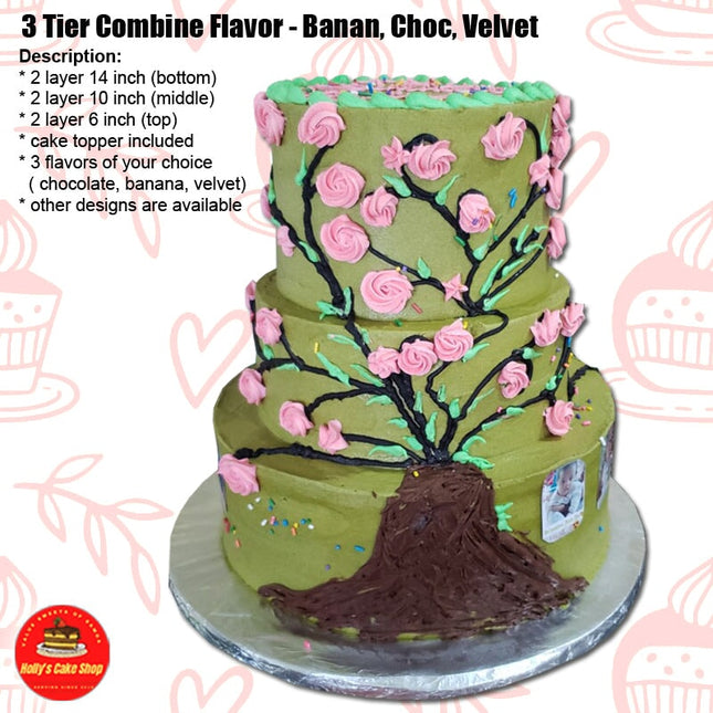 3 Tier Combine Flavor - Banana, Choc, Velvet "PICK UP AT VAITELE MARKET SHOP #R8, UPOLU" Holly's Cake Shop 