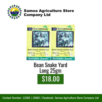 Bean Snake Yard Long 25gm "PICK UP AT SAMOA AGRICULTURE STORE CO LTD VAITELE AND SALELOLOGA SAVAII" Samoa Agriculture Store Company Ltd 